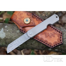 Portable no lock Damascus Small Fruit Knife with leather bag UD407691